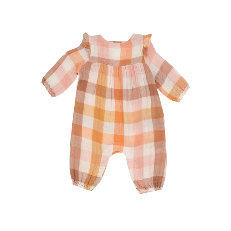 Harvest Plaid Ruffle Sleeve Romper