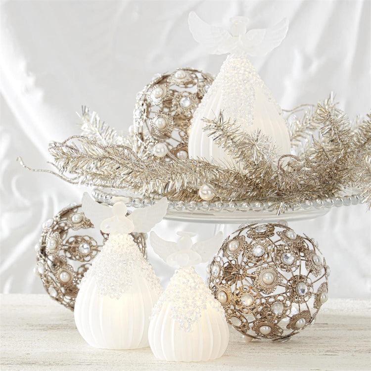 Frosted Ribbed Glass Led Angel Ornament