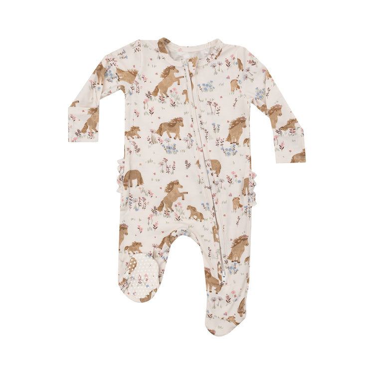 Angel Dear Pretty Ponies 2 Way Zipper Ruffle Back Footie