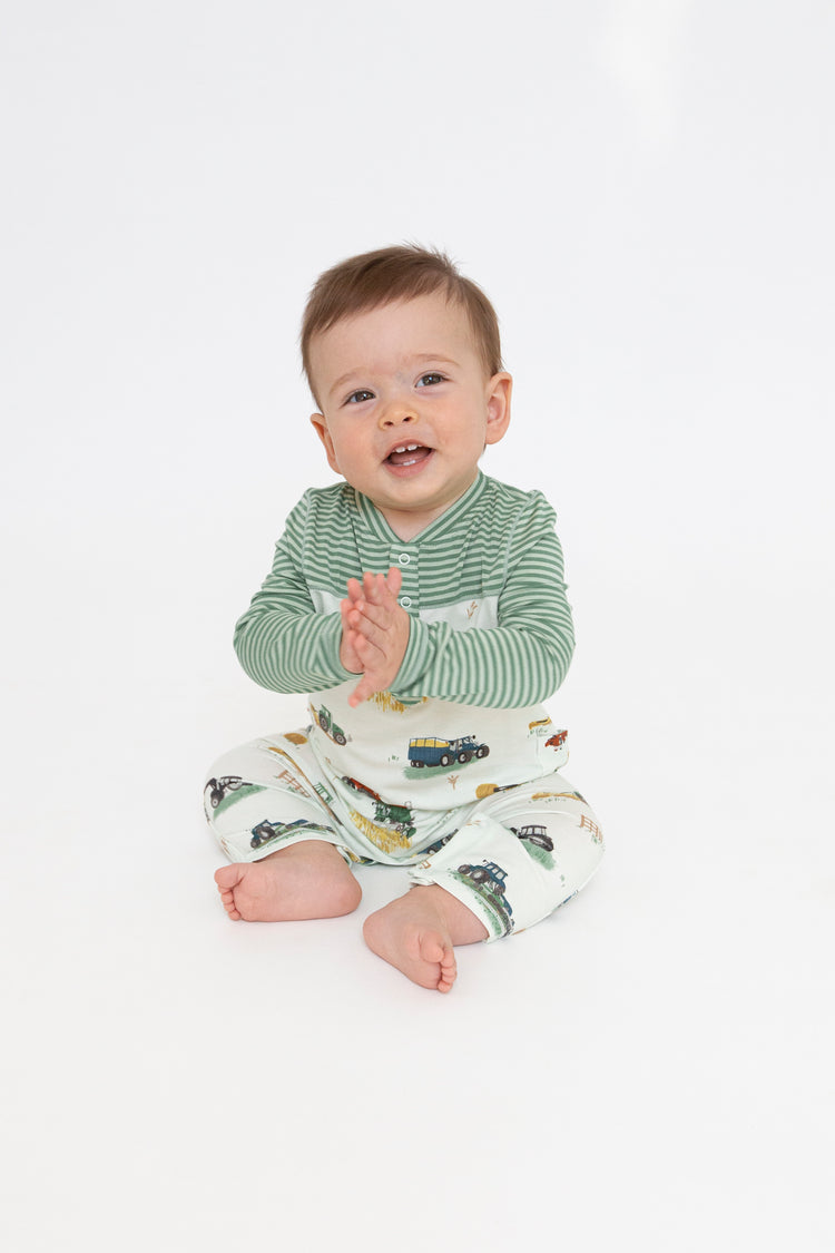 Farm Machines Romper W/ Contrast Sleeve