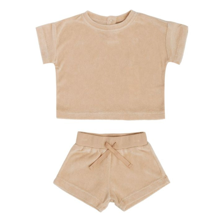 Quincy Mae Terry Tee and Shorts Set Apricot