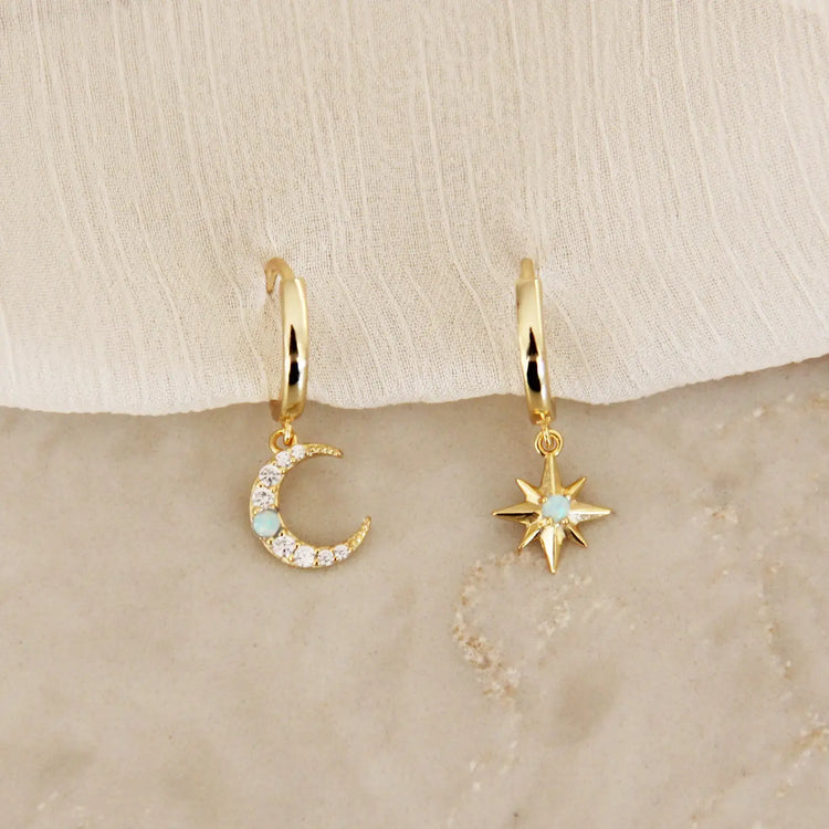 Maive Opal Moon and Star Hoops