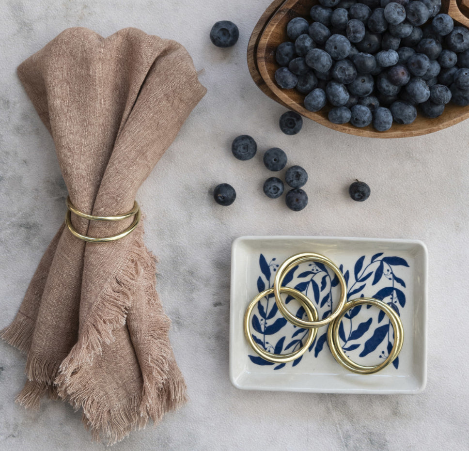 Brass Napkin Rings on Leather Tie Set of 4