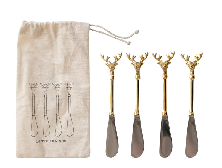 Stainless Steel and Brass Canapé Reindeer Knives Sold Individually