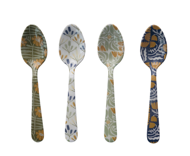 Enameled Stainless Steel Spoon With Flowers 4 Styles