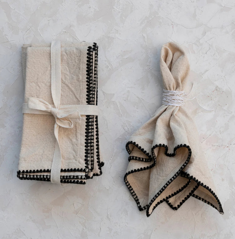 Cotton Napkins With Black Edge Stitching Set of 4