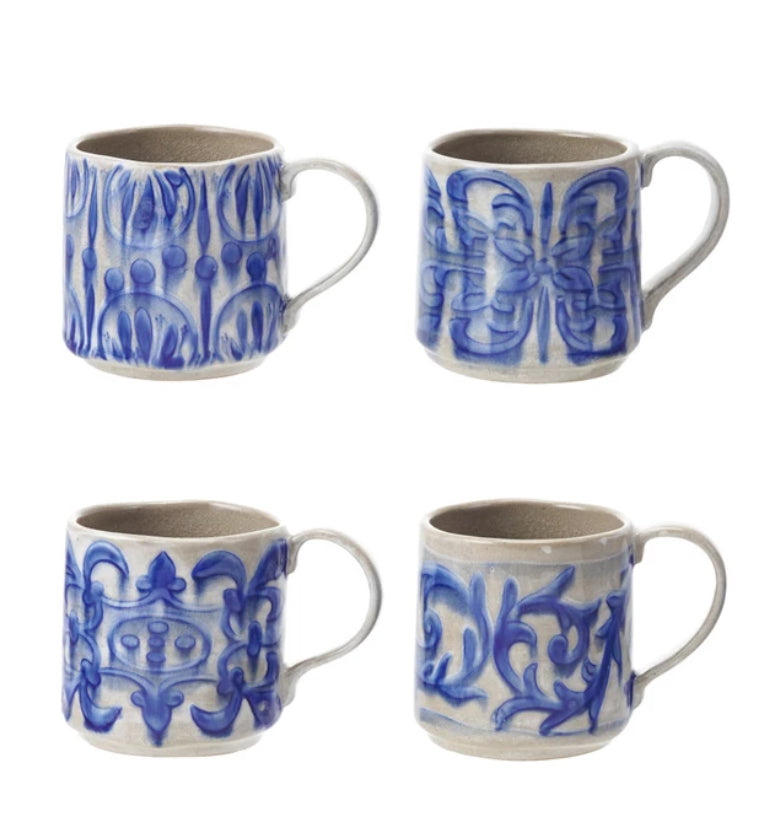 14 oz Blue Hand Painted Mugs 4 designs