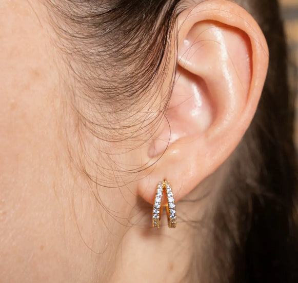 Brenda Grands 18k Gold Pave Shine Double Hoops