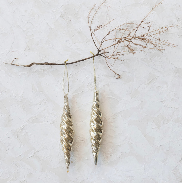 Glass Spiral Ornament Silver Finish