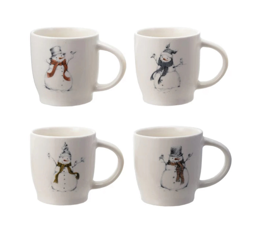 12 oz Stoneware Mug With Snowman and Bird 4 Styles