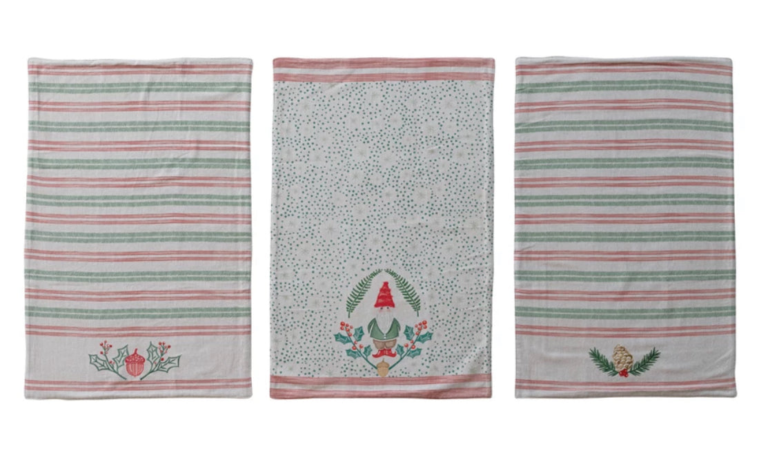 Holiday Tea Towels With Embroidered Image 3 Styles