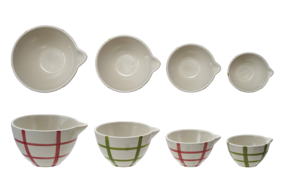 Handpainted Measuring Cups With Grid Pattern Set of 4