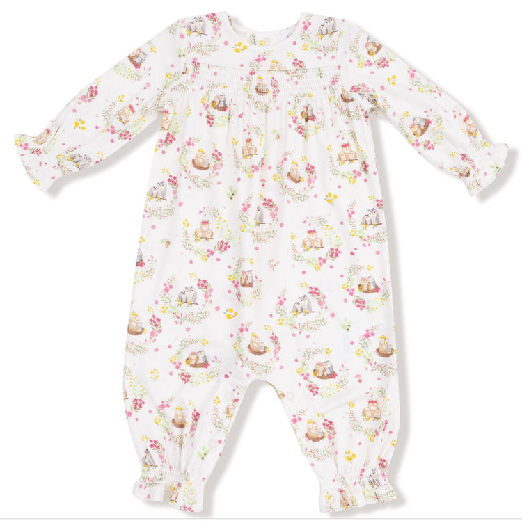 Floral Owl Smocked Romper