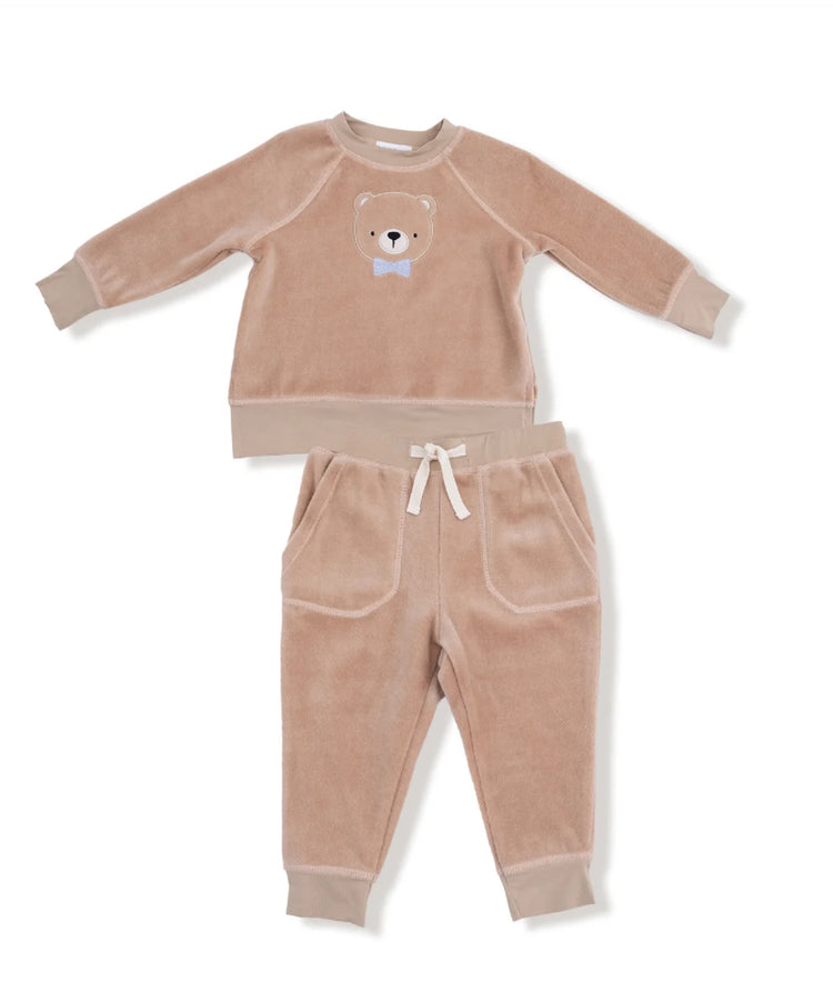 Velour Teddy Bear Raglan Sweatshirt and Jogger Set
