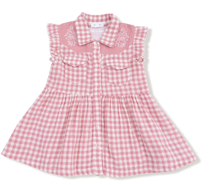 Pink Plaid Western Pearl Snap Dress