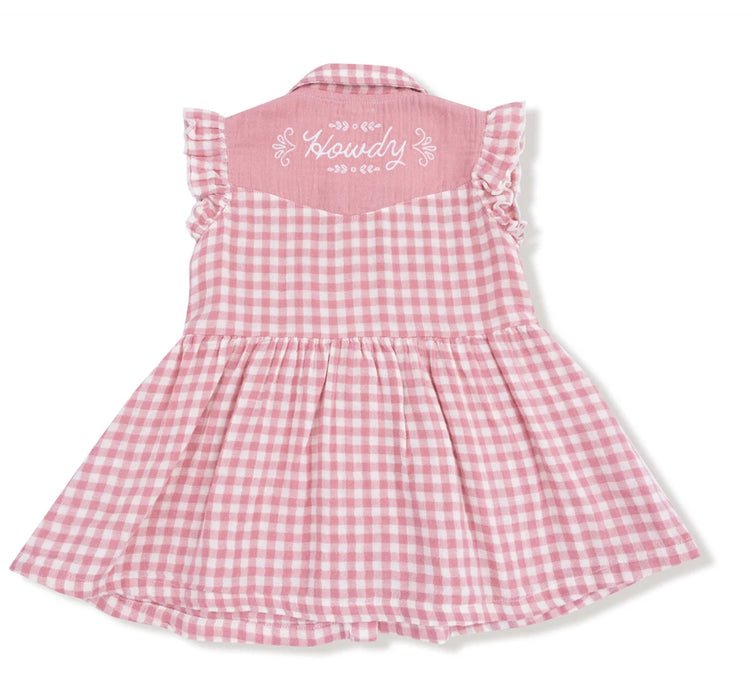 Pink Plaid Western Pearl Snap Dress