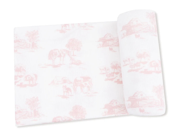Farm Toile Pink Swaddle Blanket