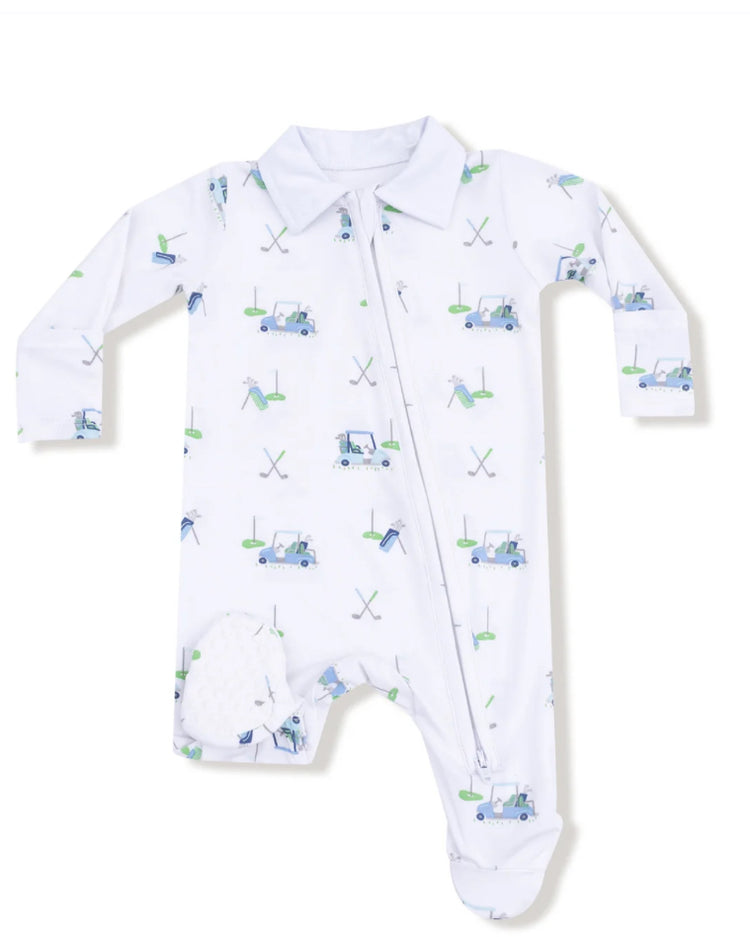 Baby Golf Carts Blue Polo Two Way Zipper Footie