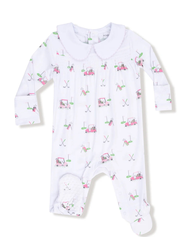 Baby Golf Carts Pink Smocked Snap Footie