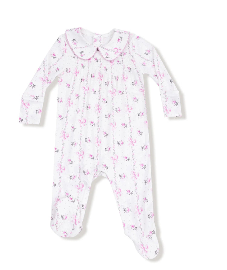 Dainty Buds and Bows Stripe Smocked Peter Pan Footie