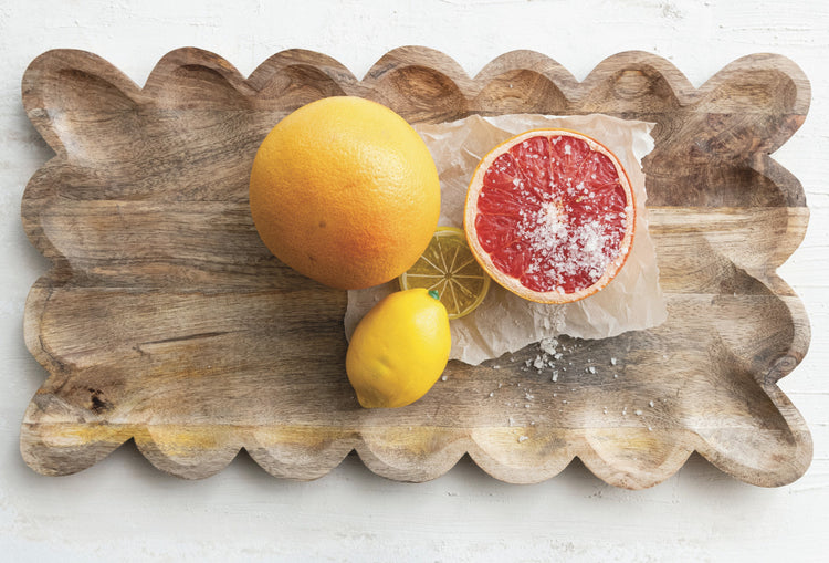 Mango Wood Tray W Scalloped Edge