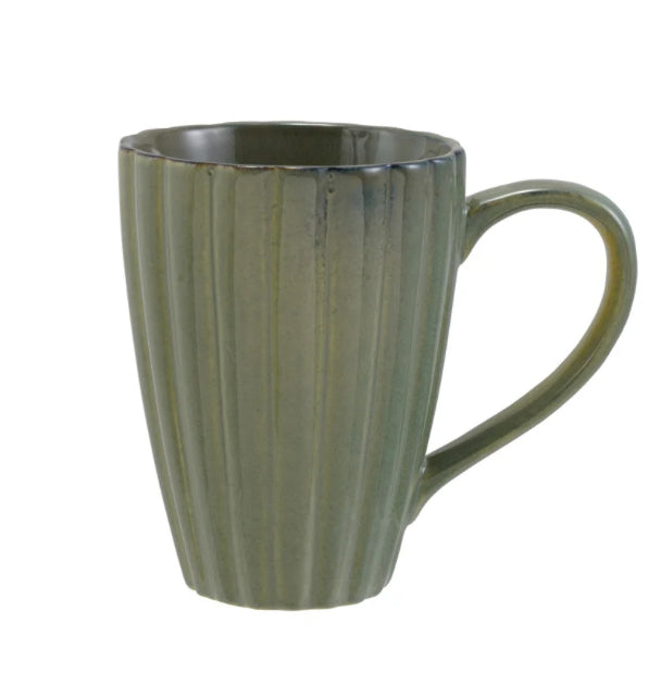 14 oz Stoneware Ribbed Sage Green Mug