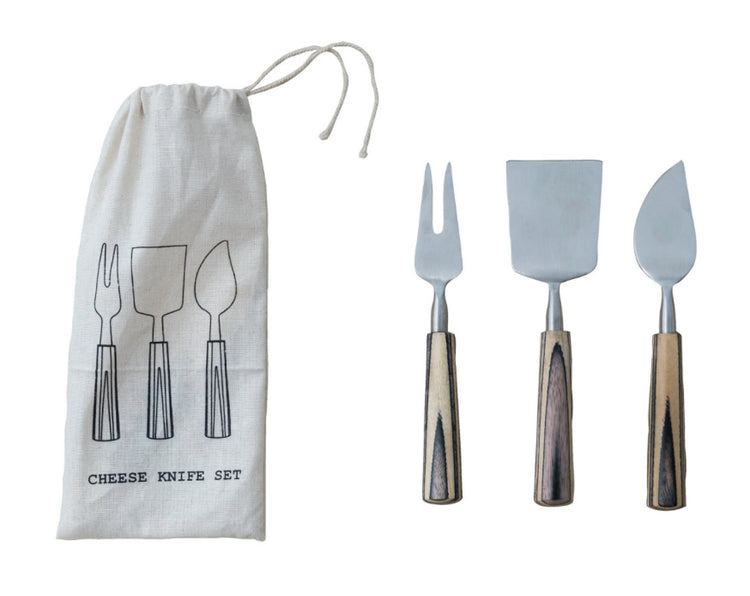 Stainless Steel Cheese Servers With Mango Wood Handles Set of 3