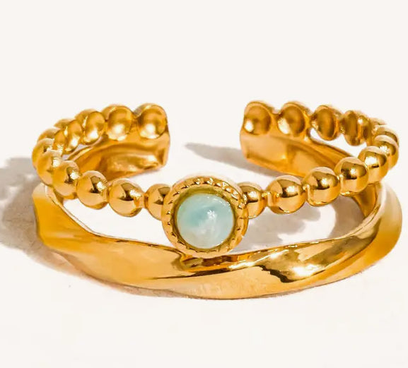 18 K Gold Non-Tarnish Turquoise Stone Ring