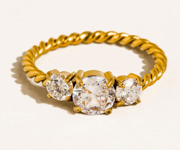 18K Gold Non-Tarnish CZ Statement Ring