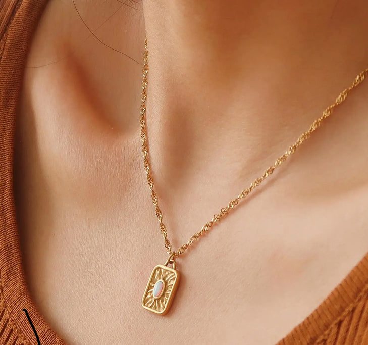 Rectangle Stone/Sun Necklace