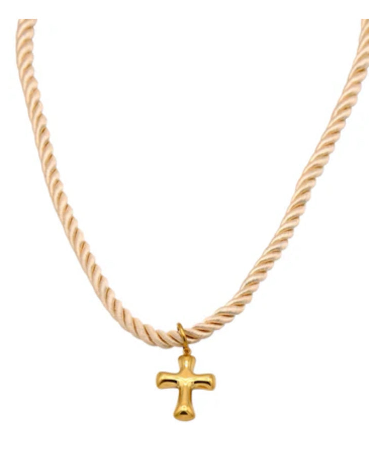 Chord Necklace With Bubble Cross Charm 2 colors