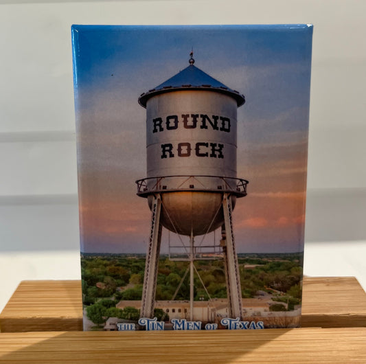 Thinker Photo Round Rock Water Tower Magnet