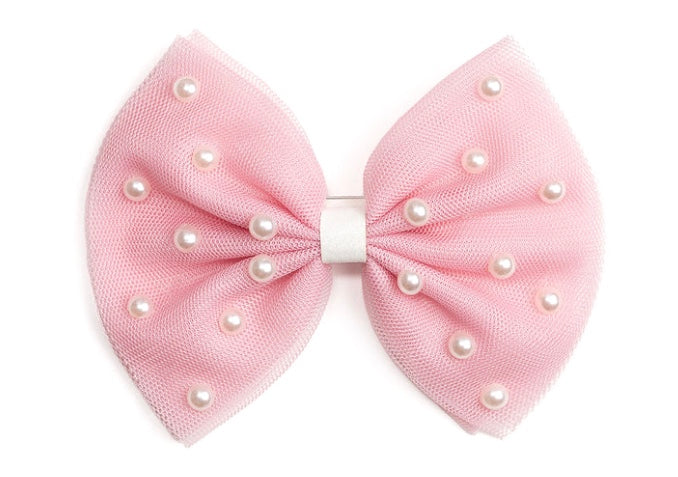 Tulle Pearl Bow Clip