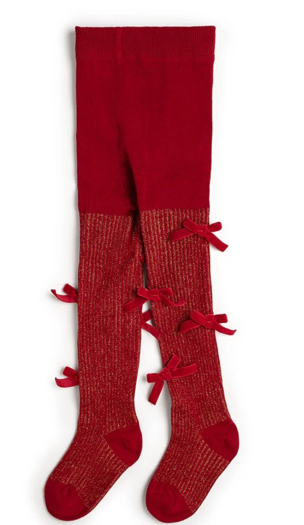Shimmer Red Velvet Bow Tights