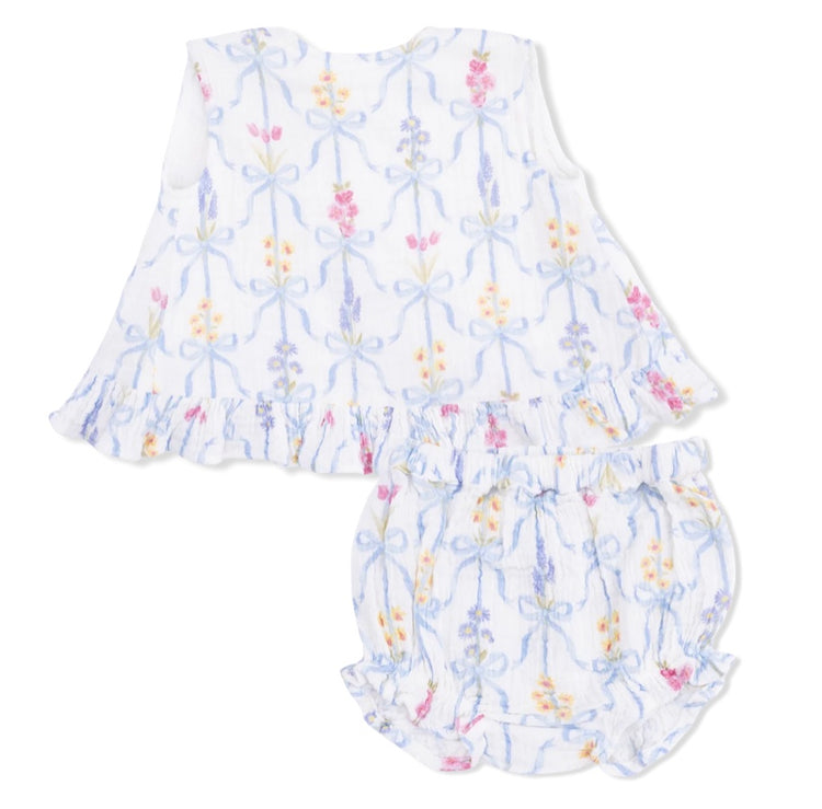Ribbon Bouquets Ruffle Back Top and Bloomer