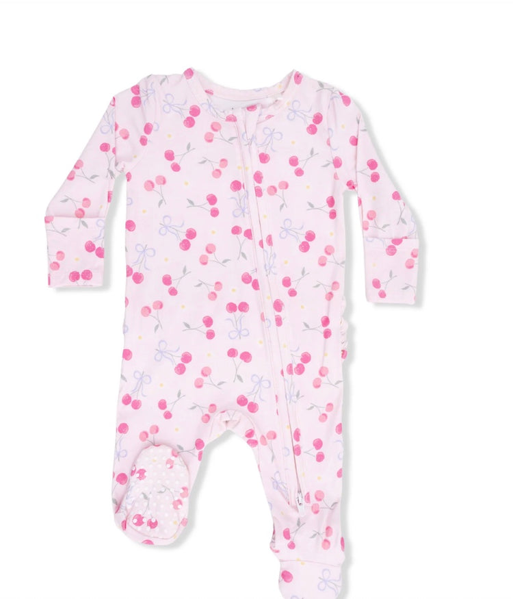 Sweet Bow Cherries Two Way Zipper Footie