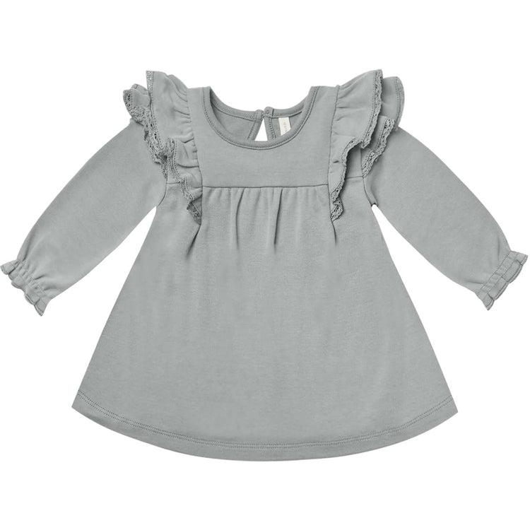 Quincy Mae Long Sleeve Flutter Dress Dusty Blue