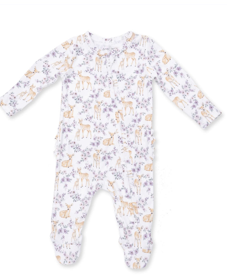 Floral Deer Ruffle Zipper Footie