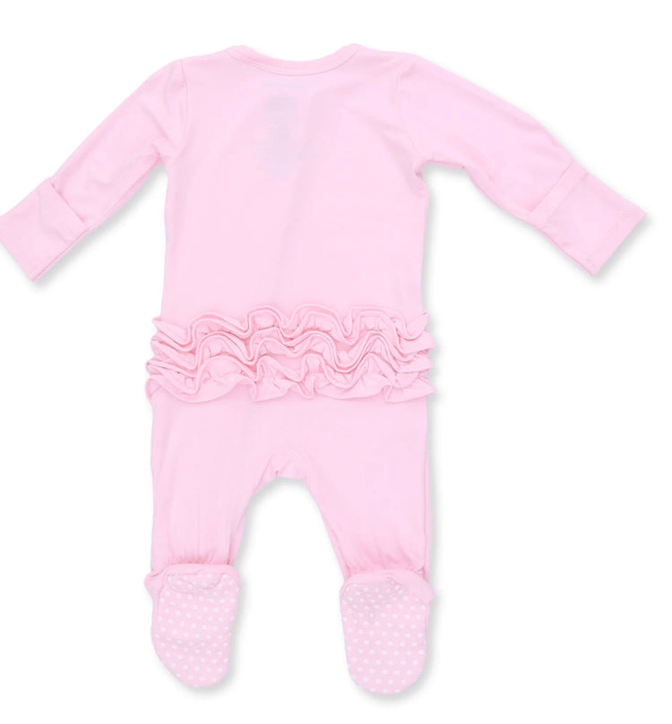 Solid Pink a Boo Ruffle Zipper Footie