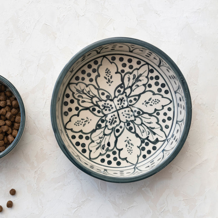 Hand Painted Stoneware Pet Bowl