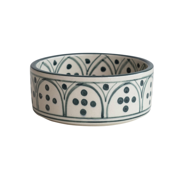 Hand Painted Stoneware Pet Bowl w/Design