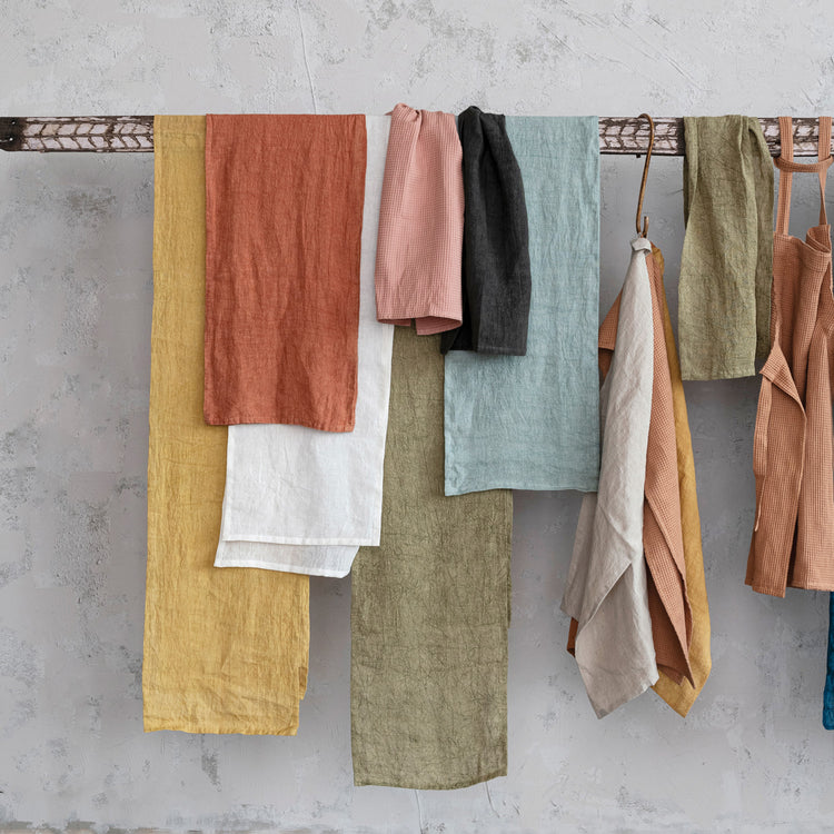 Stonewashed Olive Green Linen Table Runner