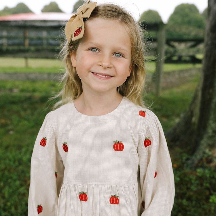 Girls Bea Dress - Pumpkin Embroidery