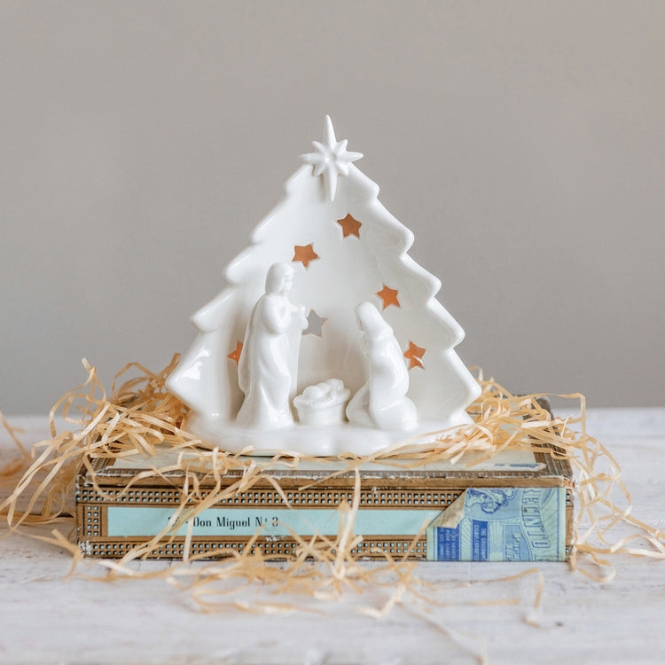 Stoneware Holy Family White with cut-outs