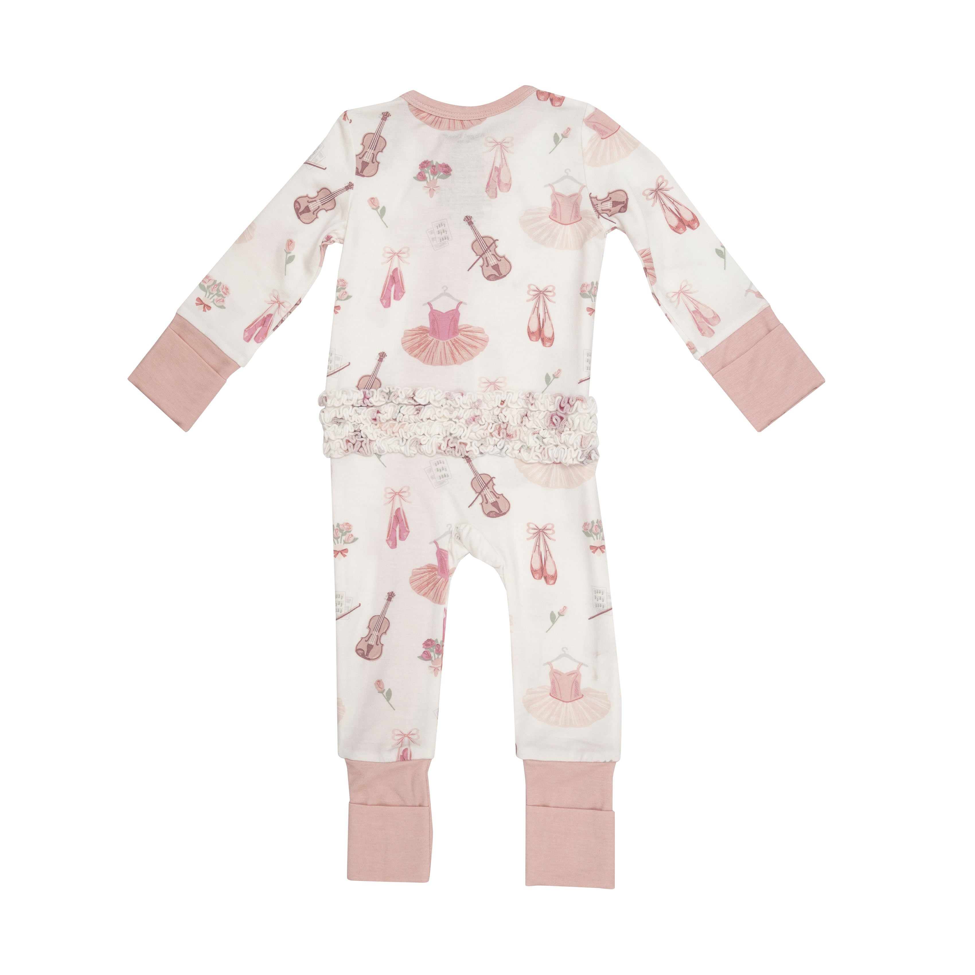 Ballet Ruffle Zipper Romper Pink