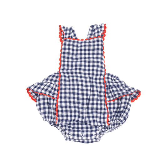 Navy Gingham Ric-Rac Ruffle Sunsuit