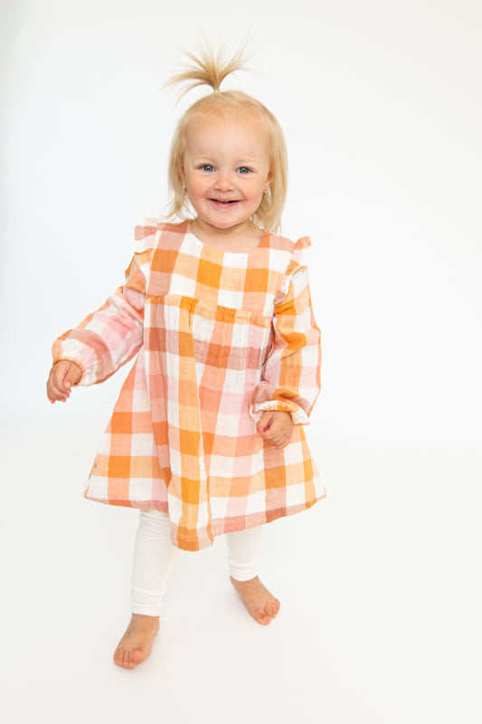 Angel Dear Harvest Plaid Ruffle Shoulder Dress and Legging