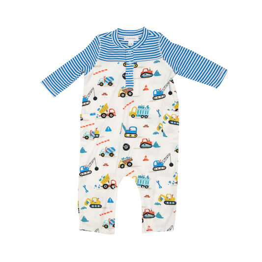 Angel Dear Crayon Construction Trucks Romper with Contrast Sleeve