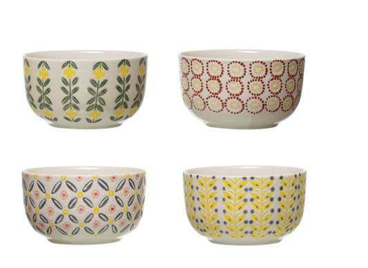 Hand Stamped Stoneware Bowls 4 Styles
