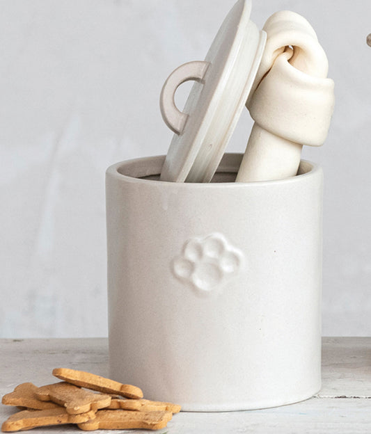 Dog Treat Canister W/Paw Print